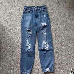 Stylish Blue Distressed Straight Jeans